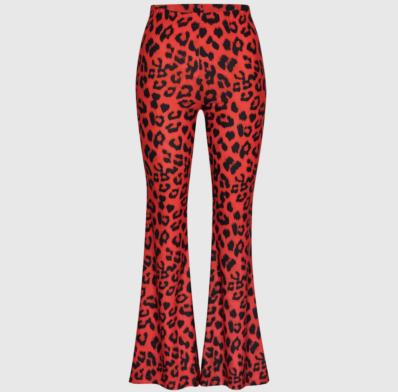 Red cheetah flare pants