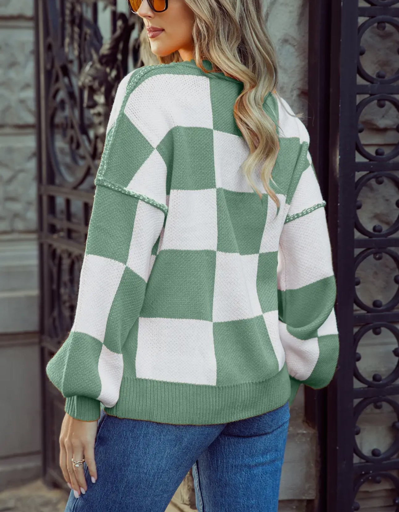 Green check sweater