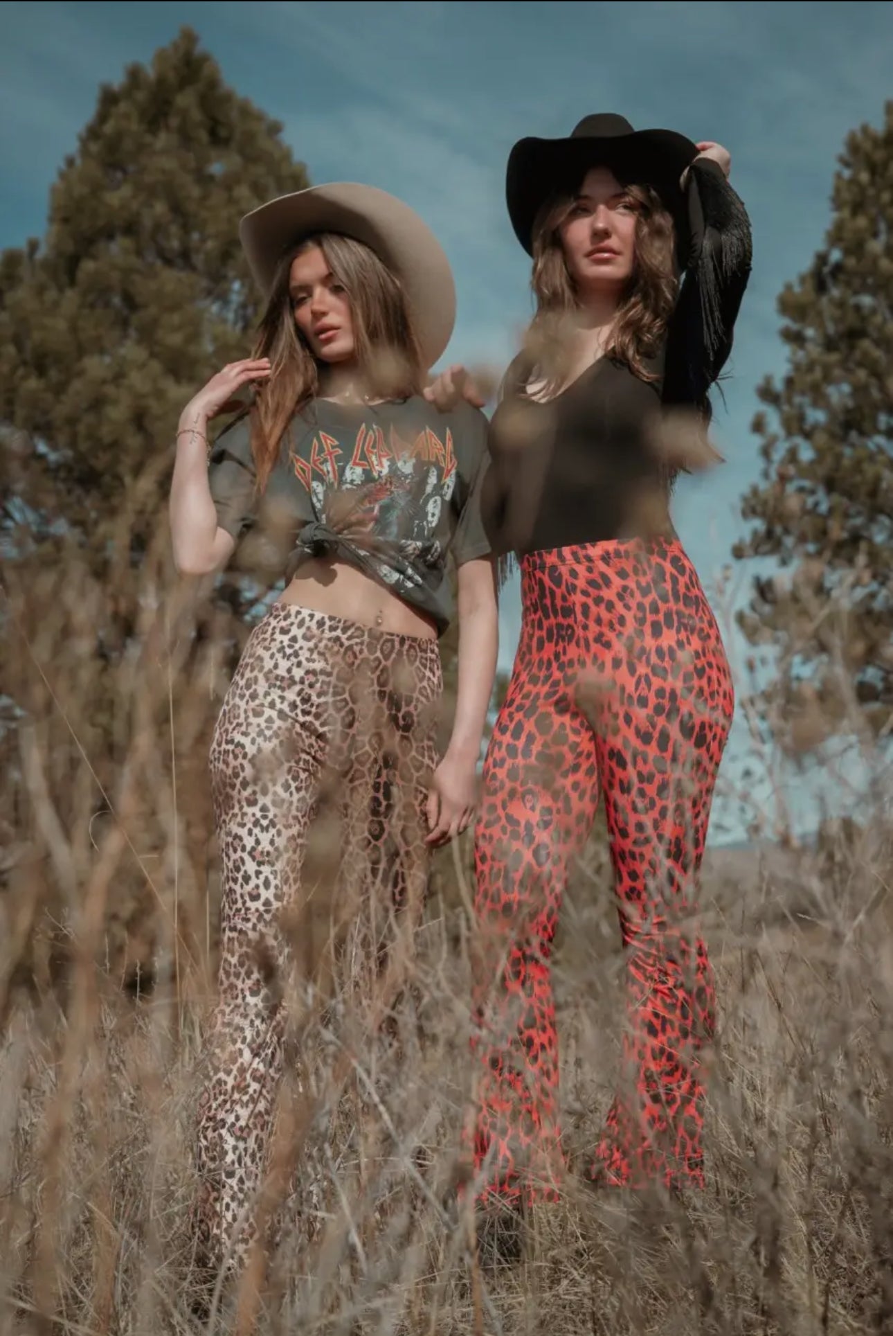 Red cheetah flare pants